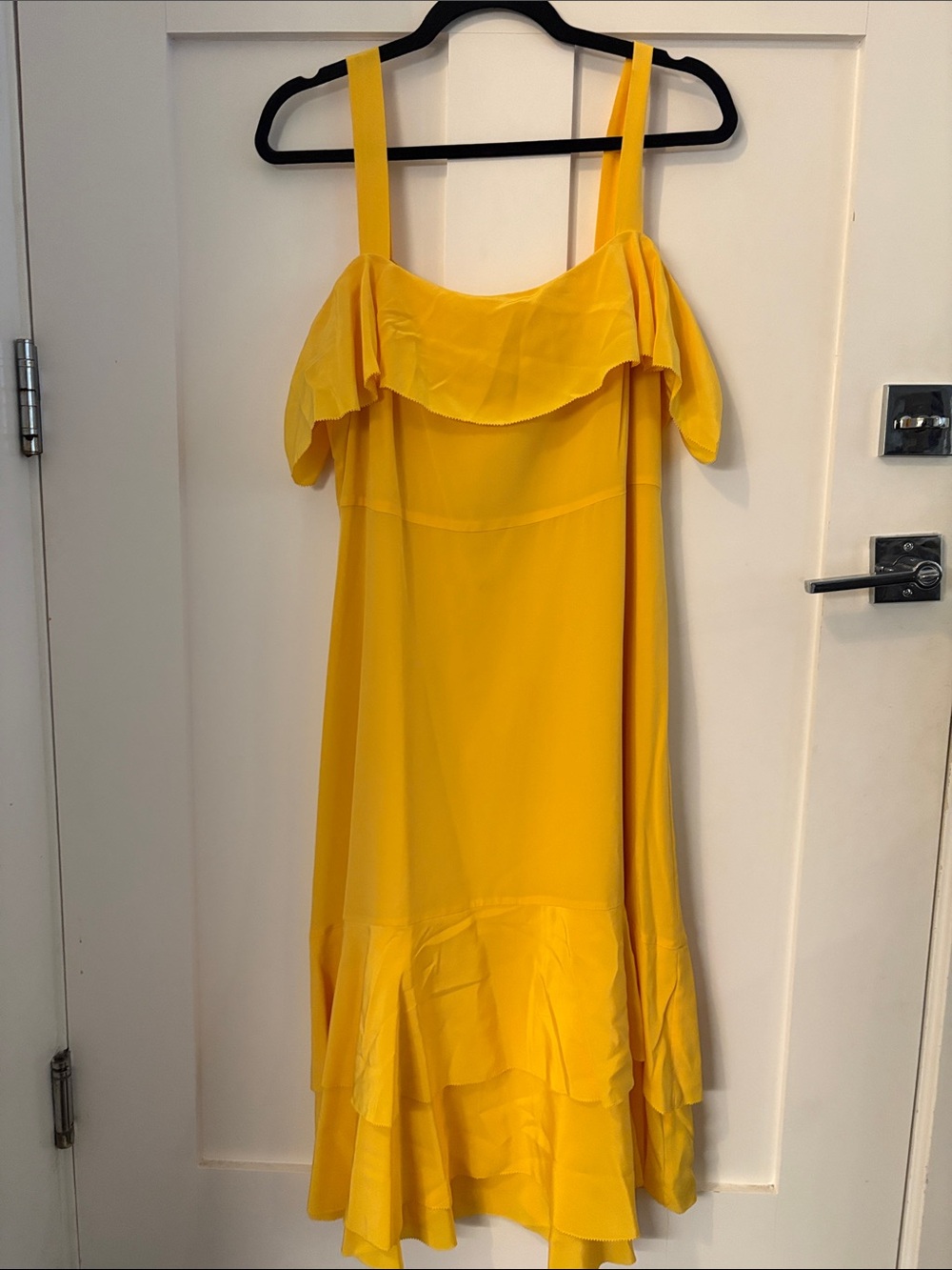 J. Crew Bright Yellow One-Shoulder Ruffle Midi Dress